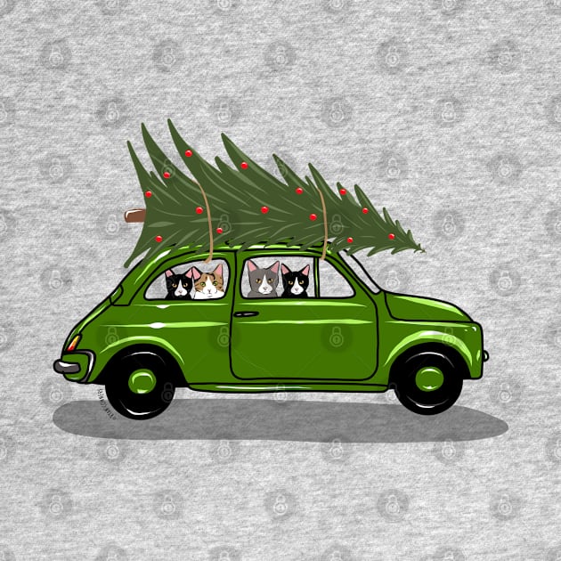 Bringing Home the Christmas Tree Green by KilkennyCat Art